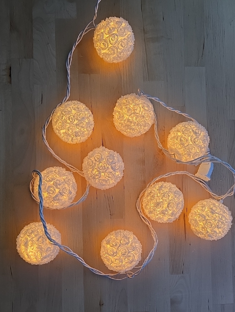 White Rose Ball String Lights - Floral LED Fairy Lights